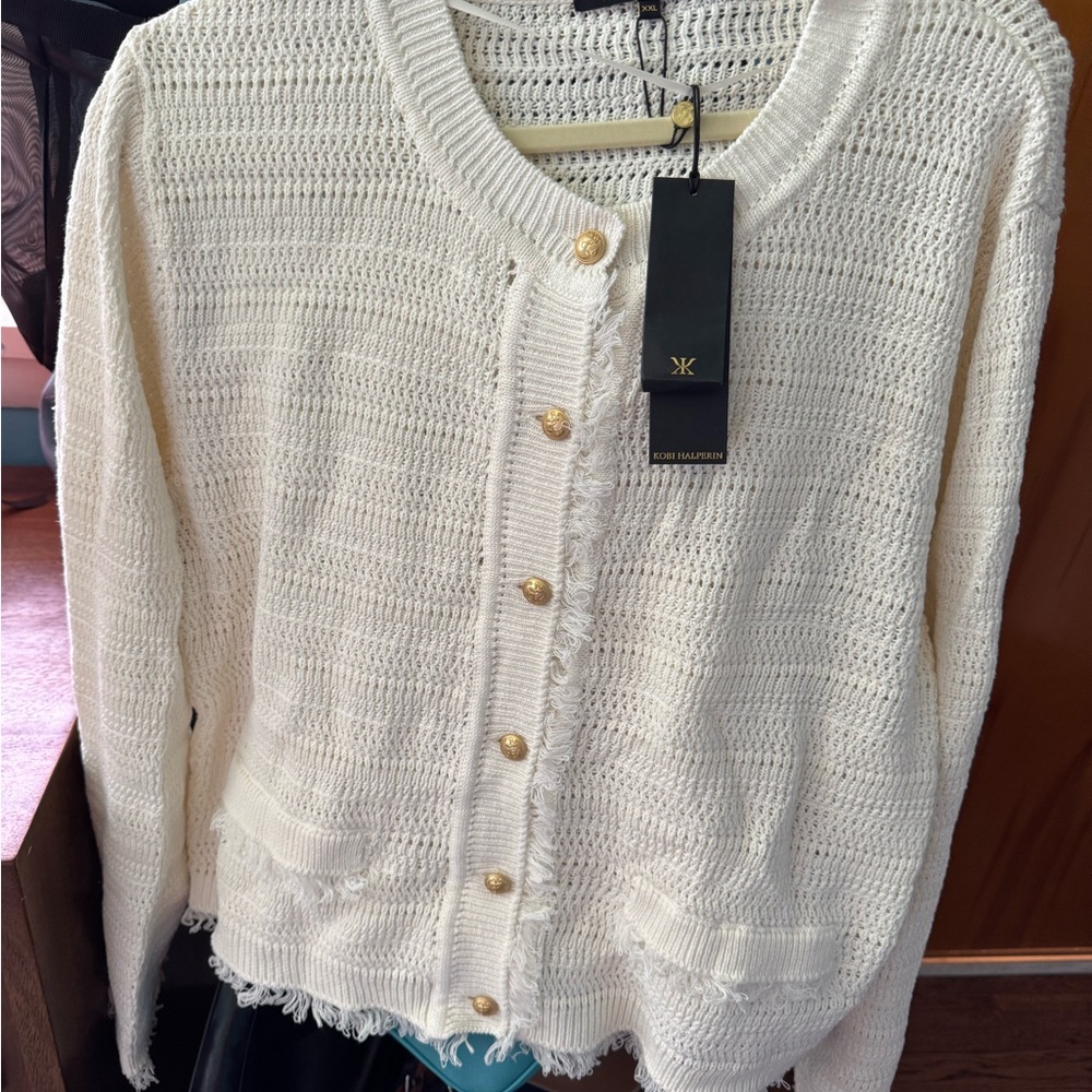 Kobi Halperin Cream Cardigan with Gold Buttons